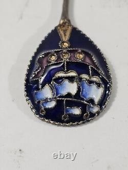 Antique Imperial Russian Sterling Silver 925 Enamel Souvenir Coffee Spoon Rare