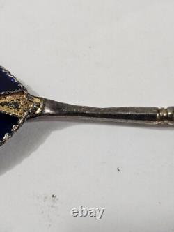 Antique Imperial Russian Sterling Silver 925 Enamel Souvenir Coffee Spoon Rare