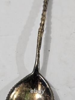 Antique Imperial Russian Sterling Silver 925 Enamel Souvenir Coffee Spoon Rare