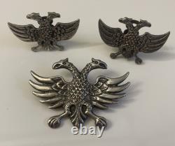 Antique Imperial Russian Two Headed Eagle Brooch Pin withClip Earrings 800 Silver