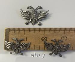 Antique Imperial Russian Two Headed Eagle Brooch Pin withClip Earrings 800 Silver