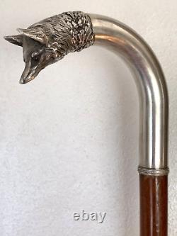 Antique Imperial Russian XIX Century 84 Silver & Rubies Fox Head Walking Stick