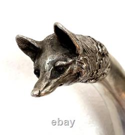 Antique Imperial Russian XIX Century 84 Silver & Rubies Fox Head Walking Stick