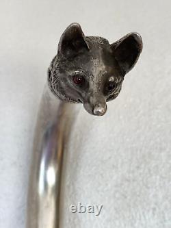 Antique Imperial Russian XIX Century 84 Silver & Rubies Fox Head Walking Stick
