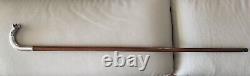 Antique Imperial Russian XIX Century 84 Silver & Rubies Fox Head Walking Stick