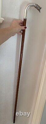 Antique Imperial Russian XIX Century 84 Silver & Rubies Fox Head Walking Stick