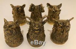 Antique Imperial Russian bronze animal heads vodka cup lot of six