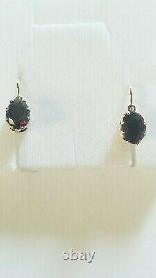 Antique Imperial Russian earrings, Gold 56, Garnets