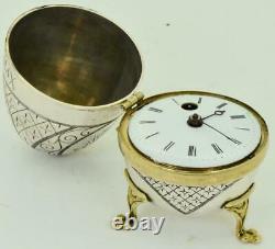 Antique Imperial Russian silver Easter egg Verge Fusee desk clock for Nicholas I