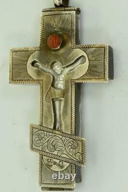 Antique Imperial Russian silver&Mother-of-Pearl engraved Orthodox Cross c1890