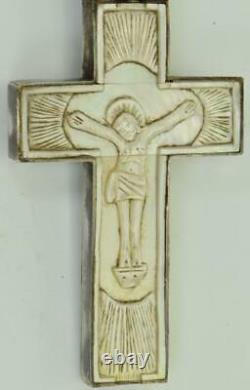 Antique Imperial Russian silver&Mother-of-Pearl engraved Orthodox Cross c1890
