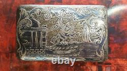 Antique Imperial Russian silver niello enamel 84 snuff box 1851 Moscow