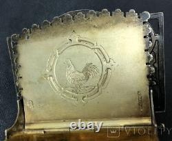 Antique Imperial Silver 84-875 Russian Box Salt Engraved Man Gild Rare Old 19th