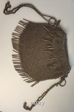 Antique Impetial Russian silver mesh handbag with chain 298g