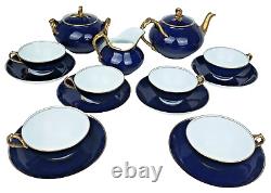 Antique KUZNETSOV Russian Imperial Porcelain Tea Set Cobalt Blue 15pc Gardner