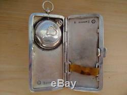 Antique LUBAVIN Imperial Russian Silver Playing Cards Cigarette Case with Watch