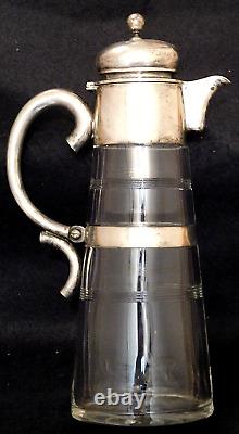 Antique Lidded Crystal & Sterling Pitcher w Russian Imperial Romanov Eagle Mark