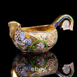 Antique Moscow 1896 Russian Cloisonné Enamel Imperial Silver Kvosh