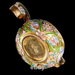 Antique Moscow 1896 Russian Cloisonné Enamel Imperial Silver Kvosh