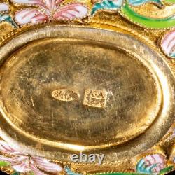 Antique Moscow 1896 Russian Cloisonné Enamel Imperial Silver Kvosh