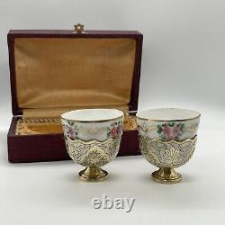 Antique Ottoman Pair of Silver Gilt Zarf Imperial Russian Bowls Original Box