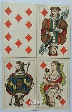 Antique Playing Cards Russian Imperial Square No Indice Hand Colour Gilded 1860