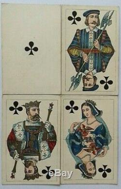 Antique Playing Cards Russian Imperial Square No Indice Hand Colour Gilded 1860