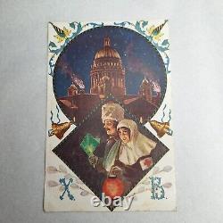 Antique Postcard Imperial Russian Easter Card salon petrograd Red Cross RARE