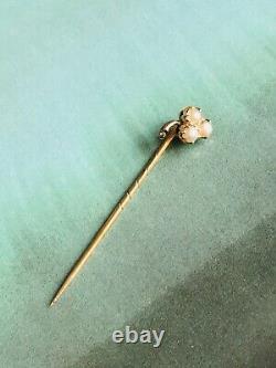 Antique Pre-1899 St Petersburg Imperial Russia 14ct Gold Pearl Diamond Stick Pin