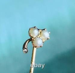 Antique Pre-1899 St Petersburg Imperial Russia 14ct Gold Pearl Diamond Stick Pin