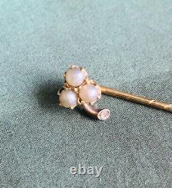 Antique Pre-1899 St Petersburg Imperial Russia 14ct Gold Pearl Diamond Stick Pin