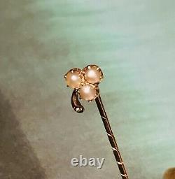 Antique Pre-1899 St Petersburg Imperial Russia 14ct Gold Pearl Diamond Stick Pin