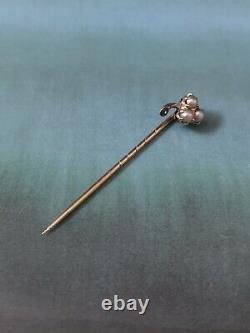 Antique Pre-1899 St Petersburg Imperial Russia 14ct Gold Pearl Diamond Stick Pin