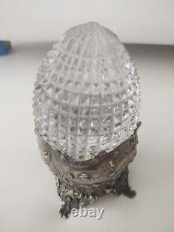 Antique RUSSIAN/EUROPEAN IMPERIAL SILVER AND DIAMOND HANDCUT CRYSTAL EGG