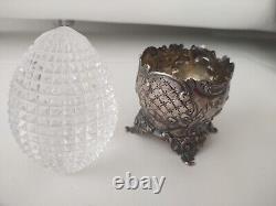 Antique RUSSIAN/EUROPEAN IMPERIAL SILVER AND DIAMOND HANDCUT CRYSTAL EGG