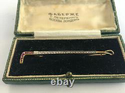 Antique Riding Stick Brooch Imperial Russian Faberge 18k 72 Gold Ruby Diamond