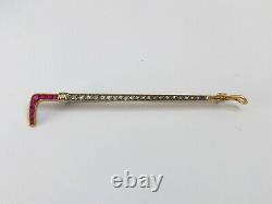 Antique Riding Stick Brooch Imperial Russian Faberge 18k 72 Gold Ruby Diamond