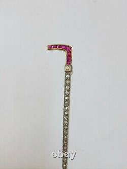 Antique Riding Stick Brooch Imperial Russian Faberge 18k 72 Gold Ruby Diamond