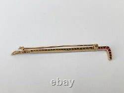 Antique Riding Stick Brooch Imperial Russian Faberge 18k 72 Gold Ruby Diamond