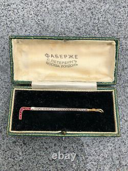 Antique Riding Stick Brooch Imperial Russian Faberge 18k 72 Gold Ruby Diamond