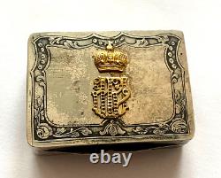 Antique Royal Empire Solid Silver 84 Gilded for Empress Alexandra Snuff/Pill Box