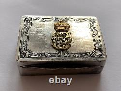 Antique Royal Empire Solid Silver 84 Gilded for Empress Alexandra Snuff/Pill Box