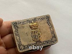 Antique Royal Empire Solid Silver 84 Gilded for Empress Alexandra Snuff/Pill Box