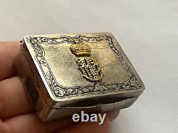 Antique Royal Empire Solid Silver 84 Gilded for Empress Alexandra Snuff/Pill Box