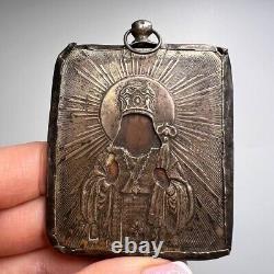 Antique Russian 84 Silver Orthodox Icon Saint Nicholas Virgin Mary Imperial Rare