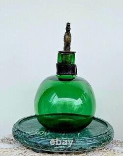 Antique Russian Green Glass Bottle With Imperial Bronze Crown