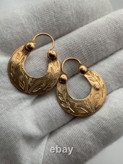 Antique Russian Imperial 56 14K Gold Earrings Floral Design 1880s 2.38g