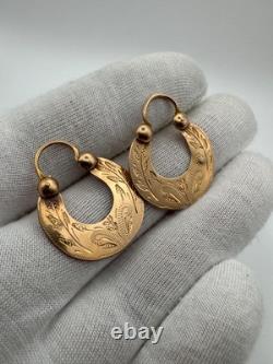 Antique Russian Imperial 56 14K Gold Earrings Floral Design 1880s 2.38g