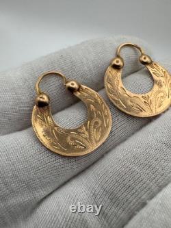 Antique Russian Imperial 56 14K Gold Earrings Floral Design 1880s 2.38g