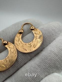 Antique Russian Imperial 56 14K Gold Earrings Floral Design 1880s 2.38g